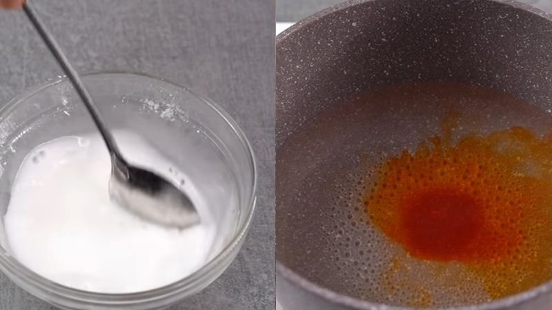 Nấu hỗn hợp nước đường và nước cam