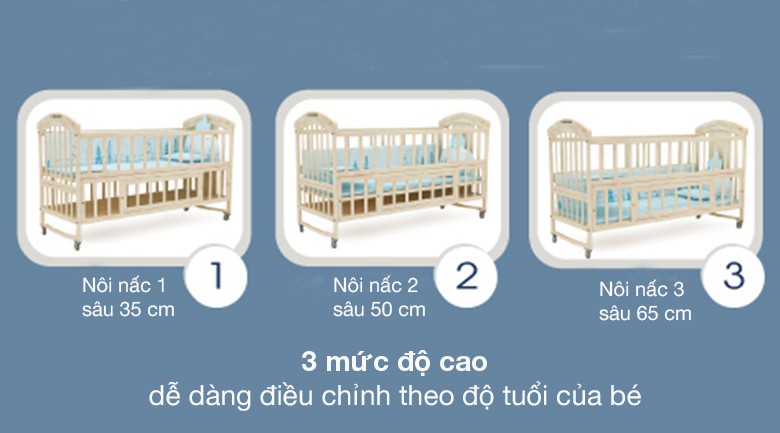 Người dùng dễ dàng điều chỉnh chiều cao nhờ thiết kế 3 nấc nôi 