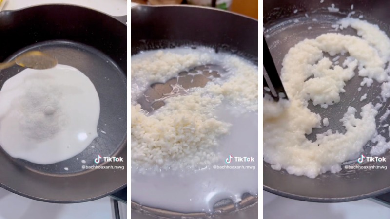Xào gạo nếp với nước cốt dừa