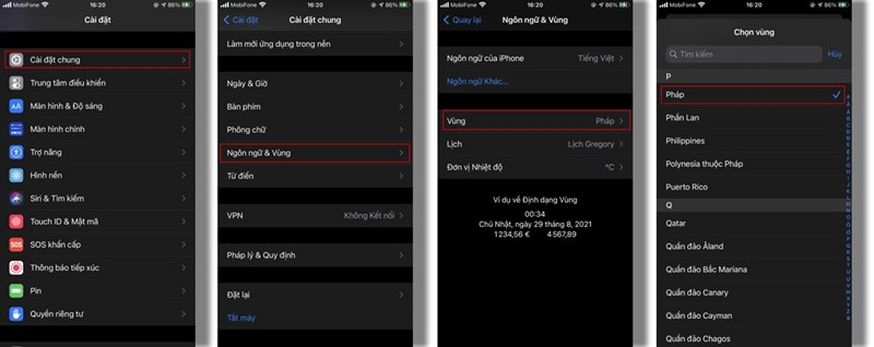 Cách đổi vùng iPhone 8 Plus sang Pháp.