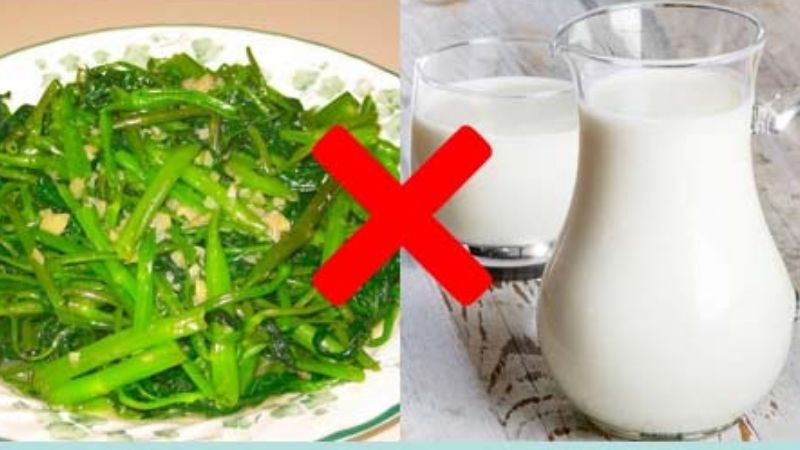 Uống sữa và ăn rau muống cùng lúc gây cản trở hấp thụ canxi