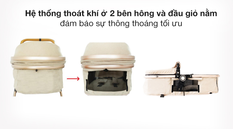 Bé được thoải mái hơn với hệ thống thoát khí ở 2 bên và đầu giỏ nằm