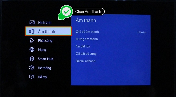 Chọn mục Âm thanh trên tivi Samsung