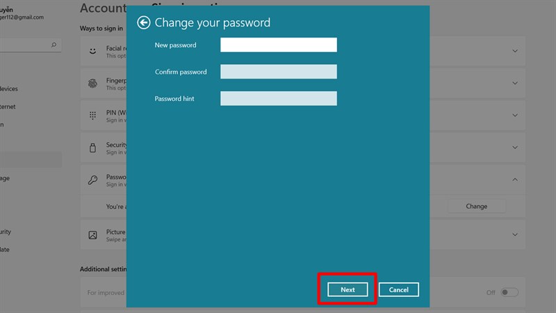 Đặt mật khẩu Windows 11