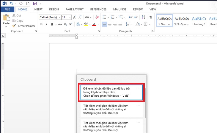 Cách dán một mục đã lưu trong Clipboard vào tài liệu