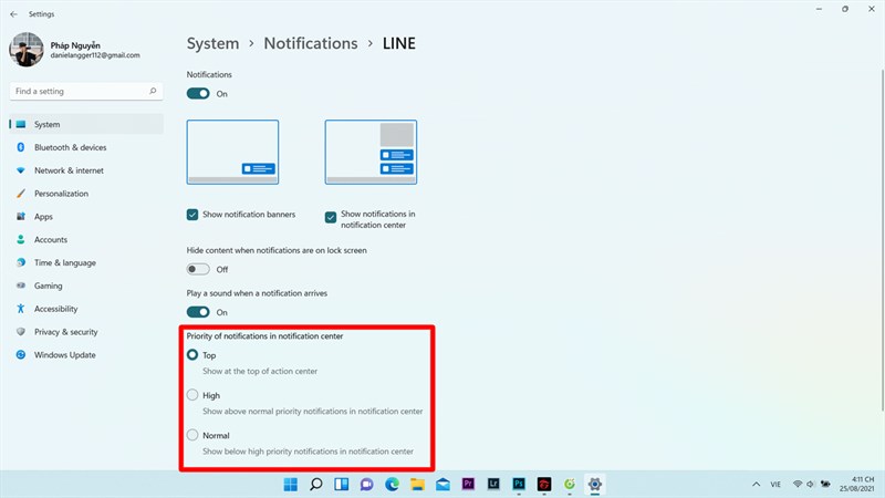Thông báo Win 11