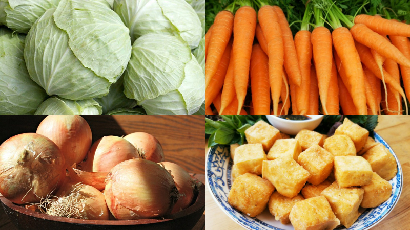 Nguyên liệu làm gỏi bắp cải cà rốt đậu hũ