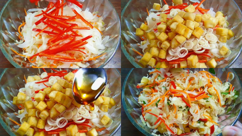Trộn gỏi bắp cải cà rốt đậu hũ