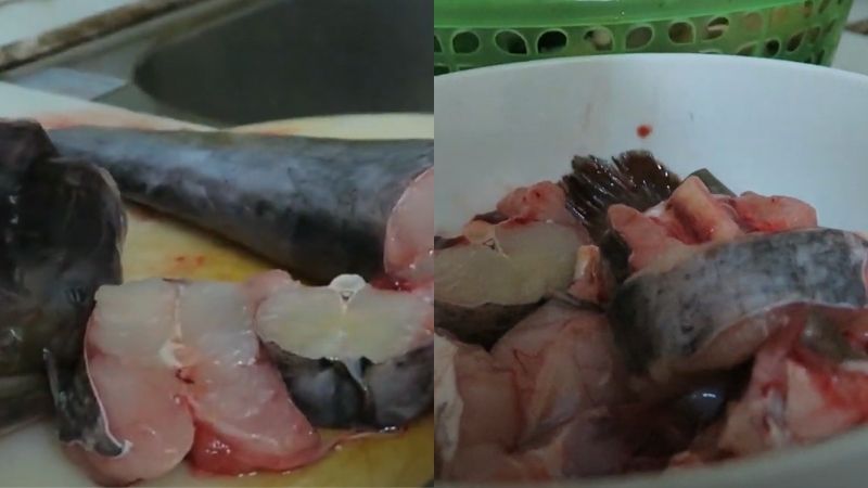 Làm sạch cá lăng và cắt thành miếng vừa ăn