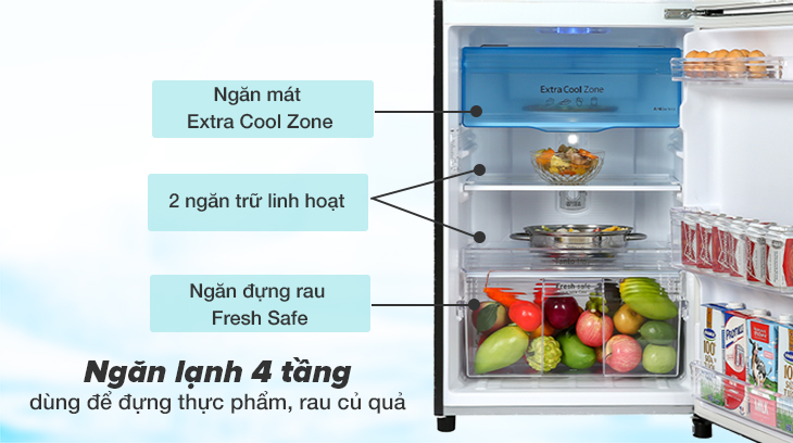 Ngăn lạnh được chia làm 4 ngăn nhỏ 