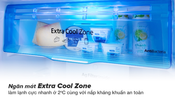 Ngăn mát Extra Cool Zone có khả năng bảo quản thực phẩm ở nhiệt độ 2 độ C