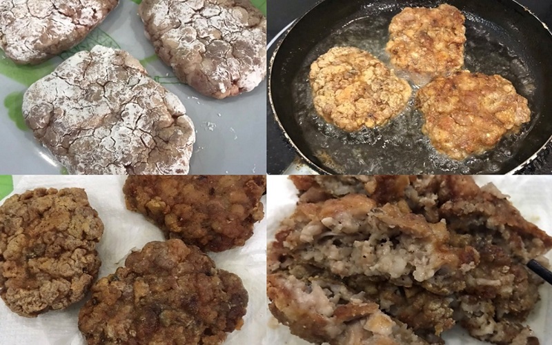 Làm thịt chiên cho món kimbap khoai lang tím cuộn thịt và rau củ