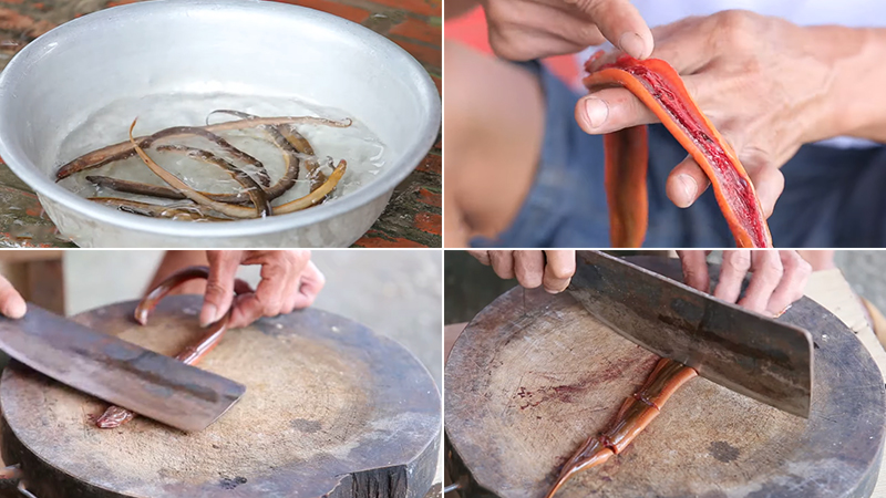 Sơ chế lươn để làm lươn om củ chuối