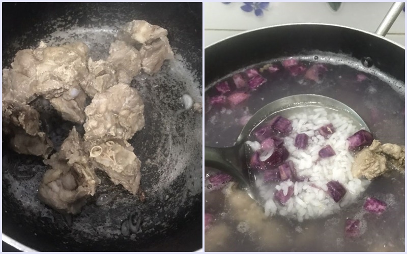 Nấu cháo sườn heo với khoai lang tím Nấu cháo sườn heo với khoai lang tím