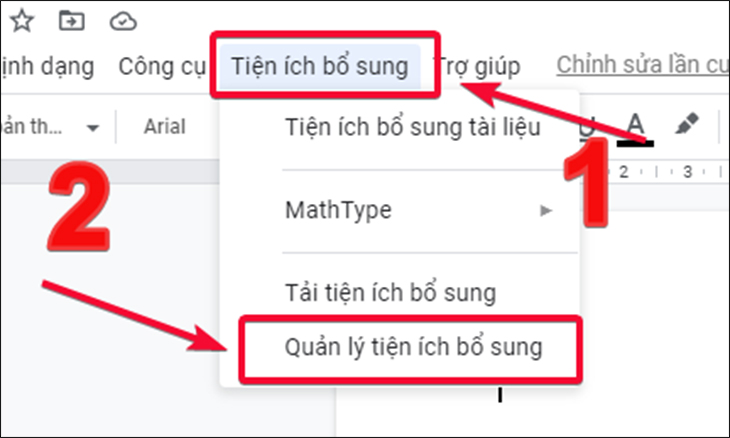  Tại thanh công cụ bạn chọn ô Tiện ích bổ sung. Sau đó, bạn chọn Quản lý tiện ích bổ sung.