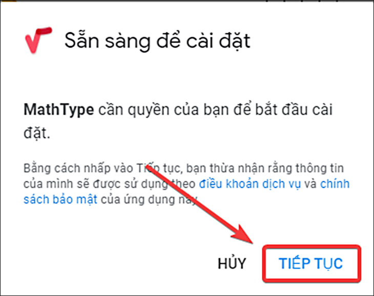 Sau khi bạn nhấp vào phần Cài đặt, bạn hãy nhấp vào Tiếp tục.