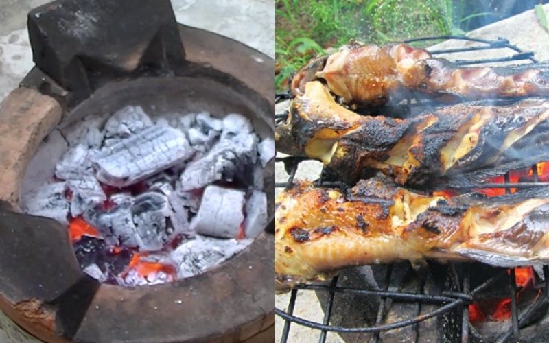 Nướng món cá nướng muối ớt trên bếp than