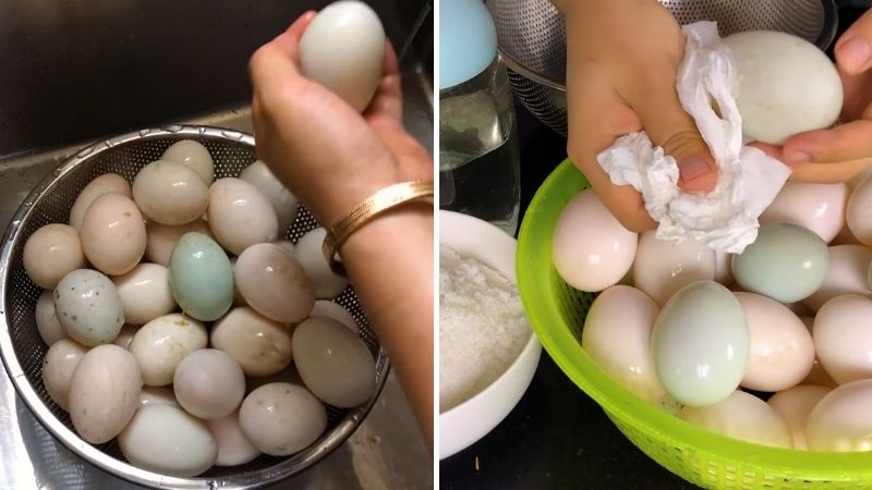 Rửa sạch trứng và lau khô.