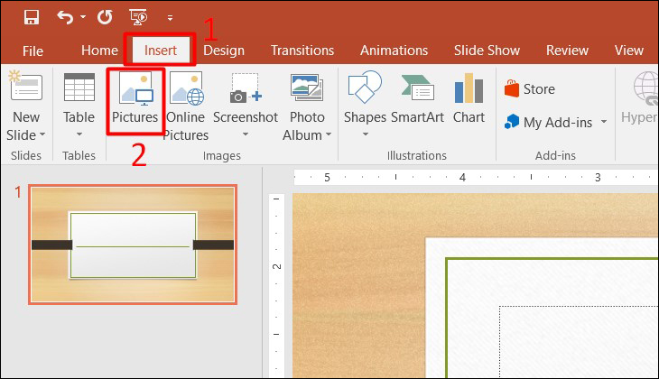 Chọn tab Insert rồi chọn mục Pictures