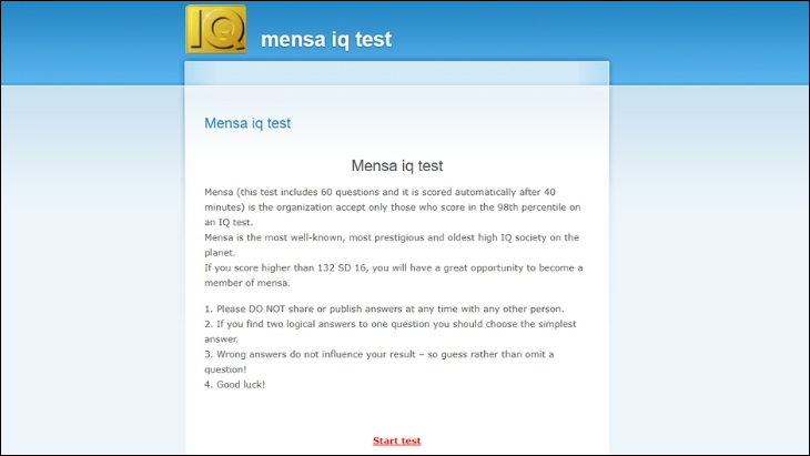 Trang web mensaiqtest.net