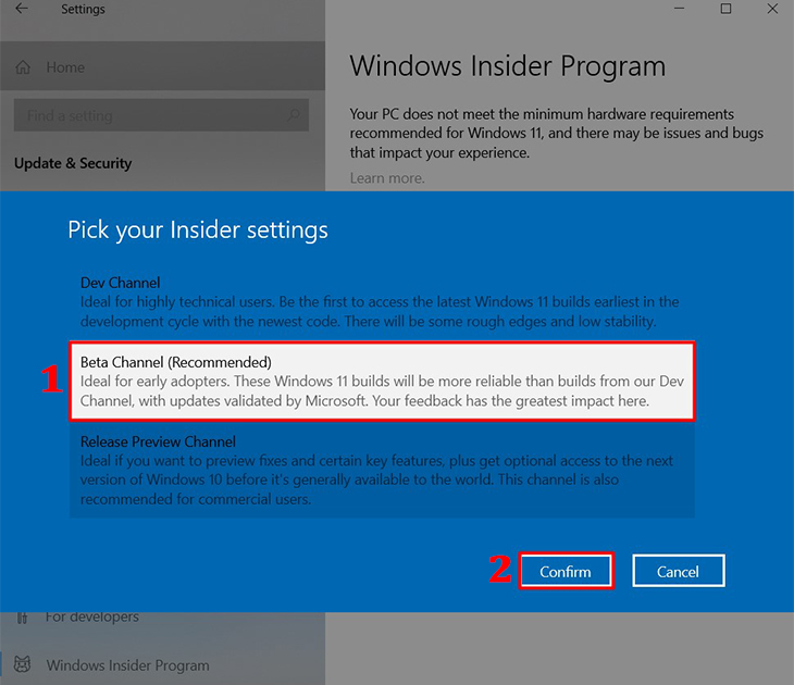 Cách chuyển sang kênh Beta trong Windows 11 Insider Preview