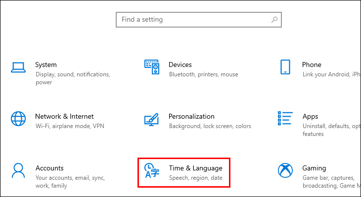 Cortana là gì? Cách kích hoạt, sử dụng Cortana trên Windows 10 hiệu quả > Chọn Time & language