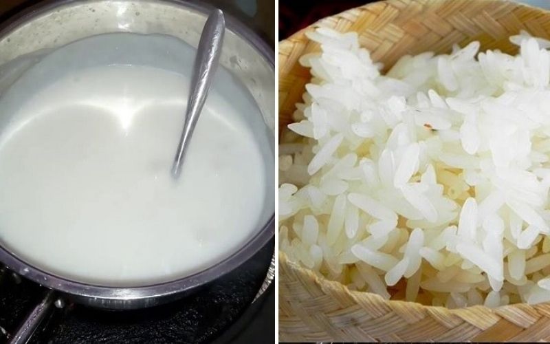 Nấu nước cốt dừa và gạo nếp