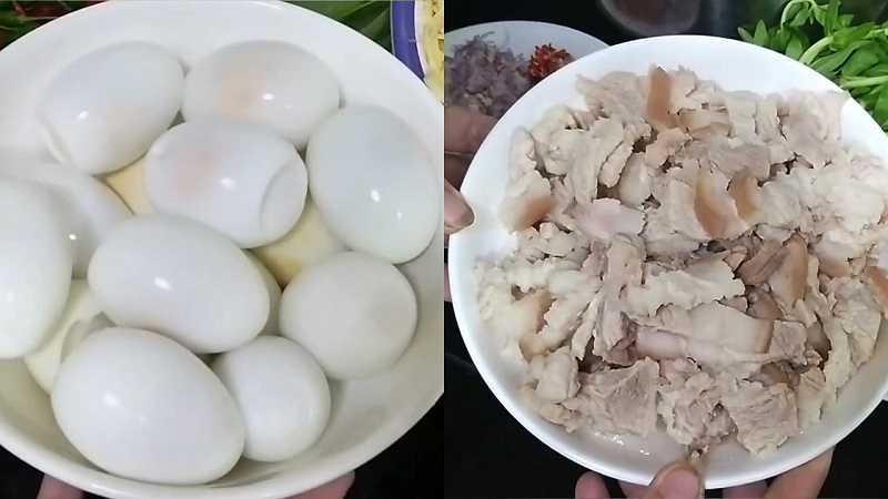 Sơ chế trứng và thịt ba chỉ