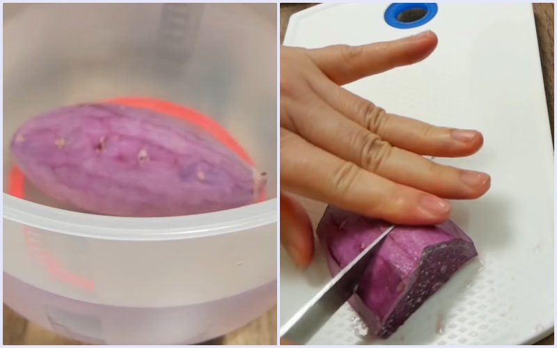 Rửa sạch và cắt miếng khoai
