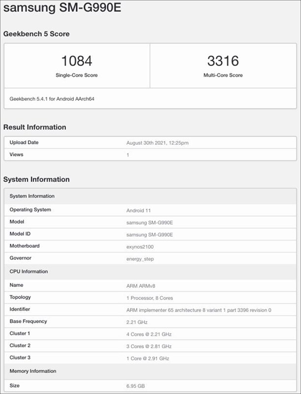 Samsung Galaxy S21 FE sẽ có phiên bản Exynos 5G, điểm Geekbench cao