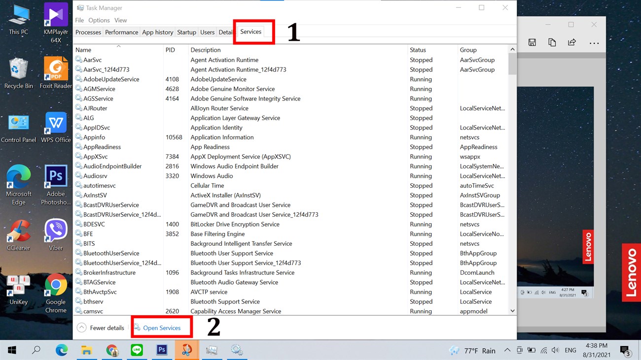 Bạn mở qua cửa sổ của Services và chọn Open Services