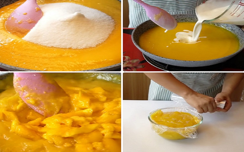 Công đoạn nấu sốt xoài
