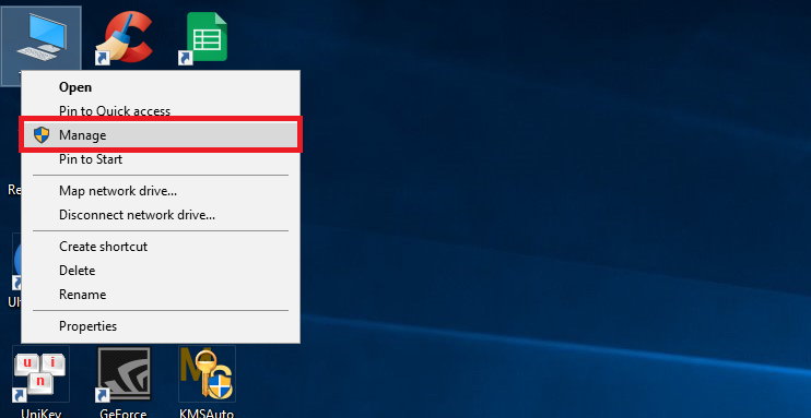 Nhấp chuột phải vào This PC trên màn hình, sau đó chọn Manage