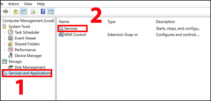 Chọn Services and Applications, sau đó chọn Services.