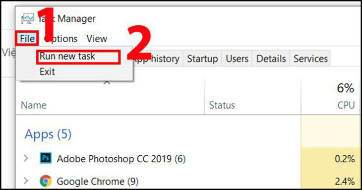 Sau đó bạn nhấp chọn File > chọn Run new task