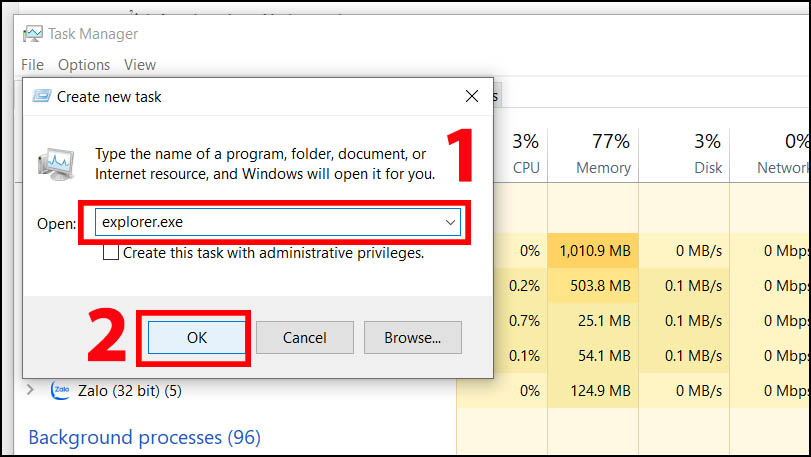 Nhập Explorer.exe sau đó chọn OK 