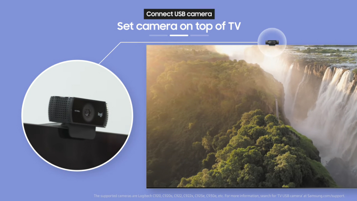 Hướng dẫn gọi video qua Google Duo trên TV Samsung Neo QLED 2021 > Đặt webcam lên trên tivi