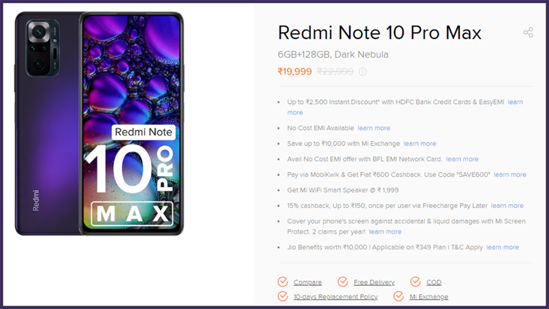 Redmi Note 10 Pro Max Dark Nebula được liệt kê trên trang sản phẩm của Xiaomi Ấn Độ Redmi Note 10 Pro Max Dark Nebula được liệt kê trên trang sản phẩm của Xiaomi Ấn Độ