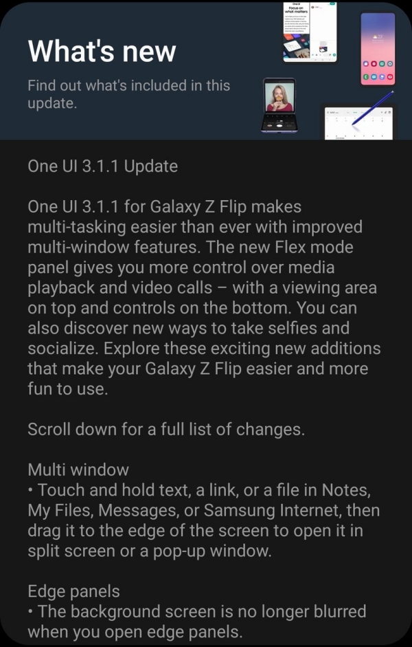 Ảnh chụp màn hình Galaxy Z Flip được cập nhật One UI 3.1.1