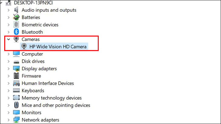 Tìm và mở rộng thư mục Camera (Webcam)