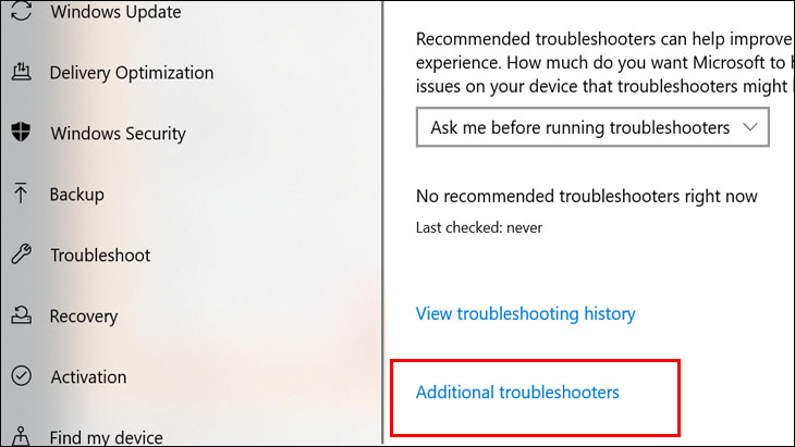 Tại cửa sổ Troubleshooter, bạn nhấp chuột vào Additional Troubleshooters 