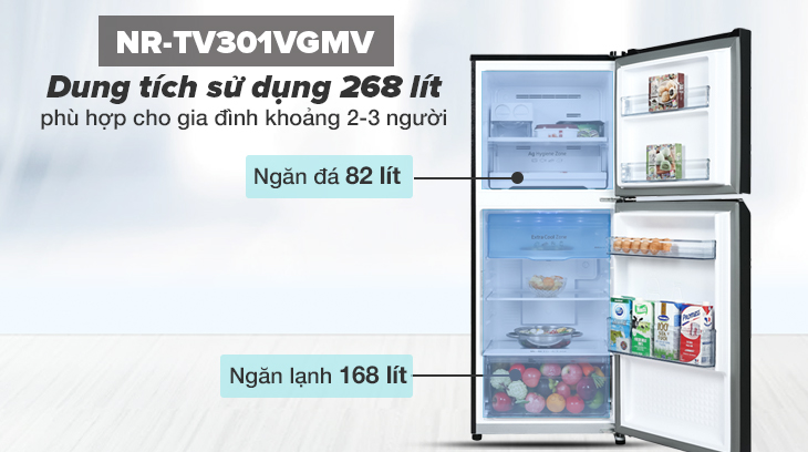 Dòng NR-TV301VGMV có dung tích sử dụng 268 lít