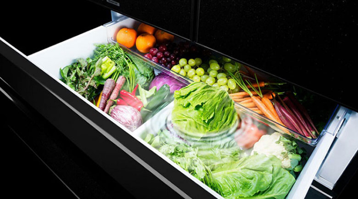 Hướng dẫn cách dùng tủ lạnh Mitsubishi - Ngăn đựng rau củ quả