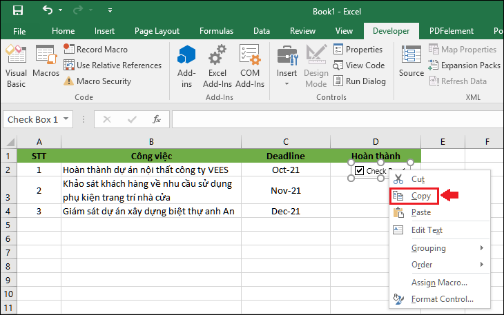Cách tạo nút tích - checkbox trong Excel dễ dàng, đơn giản nhất