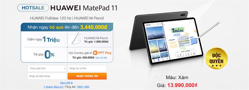 Đăng ký nhận thông tin Huawei MatePad 11