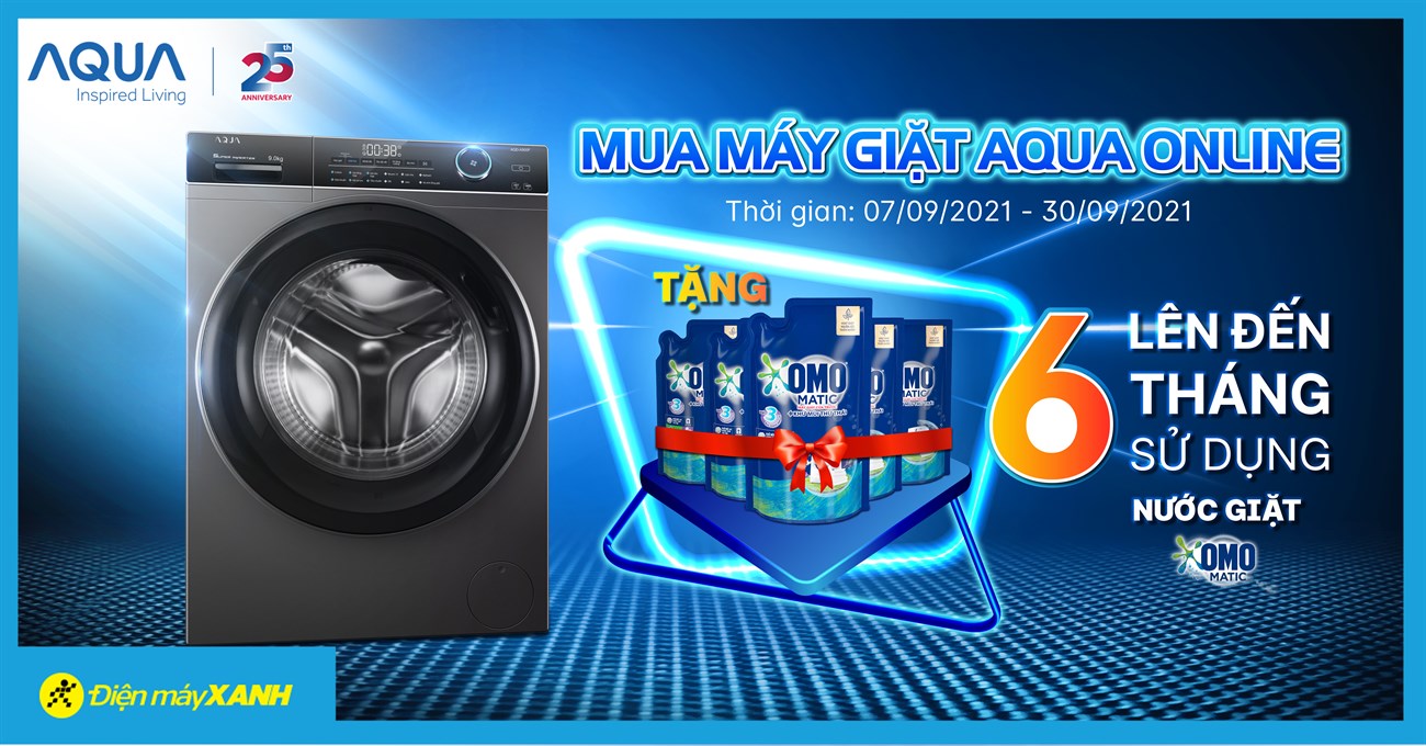 Mua online máy giặt AQUA - Tặng đến 6 tháng sử dụng miễn phí nước giặt OMO Mua online máy giặt AQUA - Tặng đến 6 tháng sử dụng miễn phí nước giặt OMO