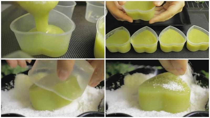 Lăn thạch xoài qua vụn dừa