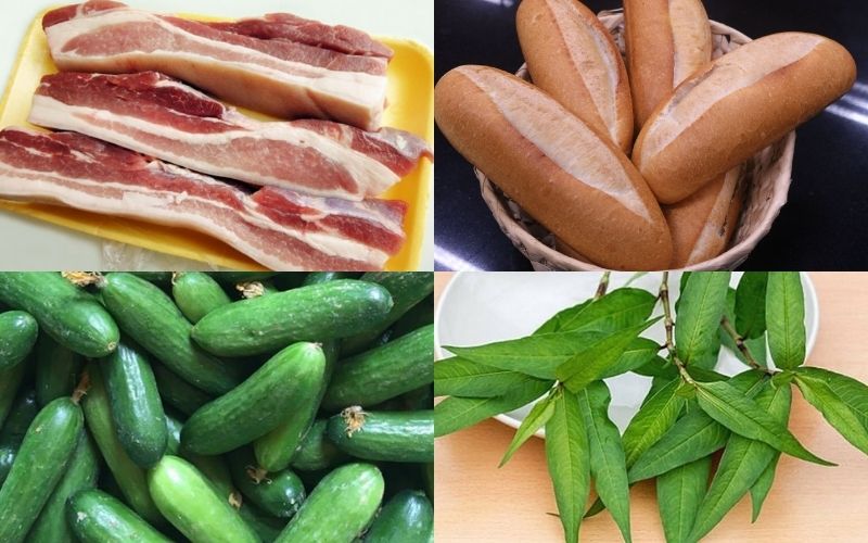 Các nguyên liệu làm món bánh mì heo quay