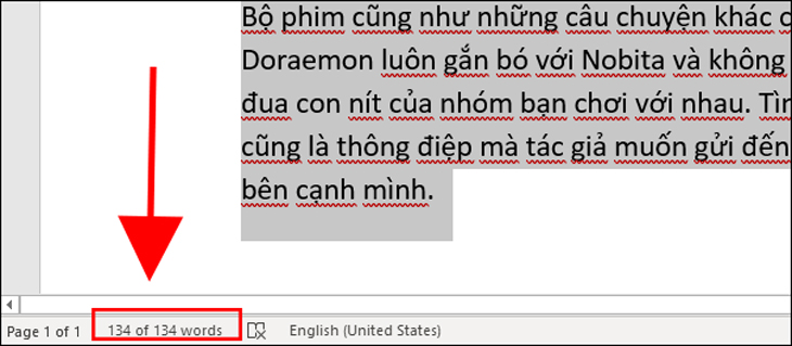 Click chuột vào chữ Words bên tay trái nằm ở dòng ngang phía dưới giao diện Word để xem nhanh số ký tự trong văn bản.