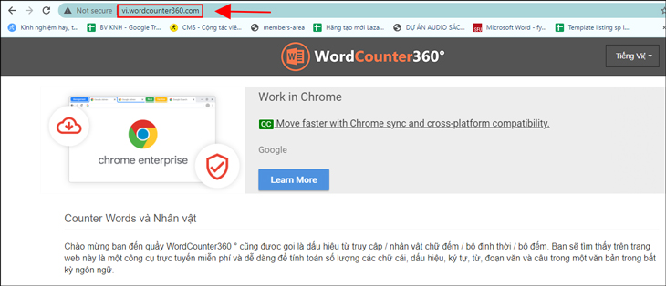 Bạn truy cập vào trang Word Counter 360.